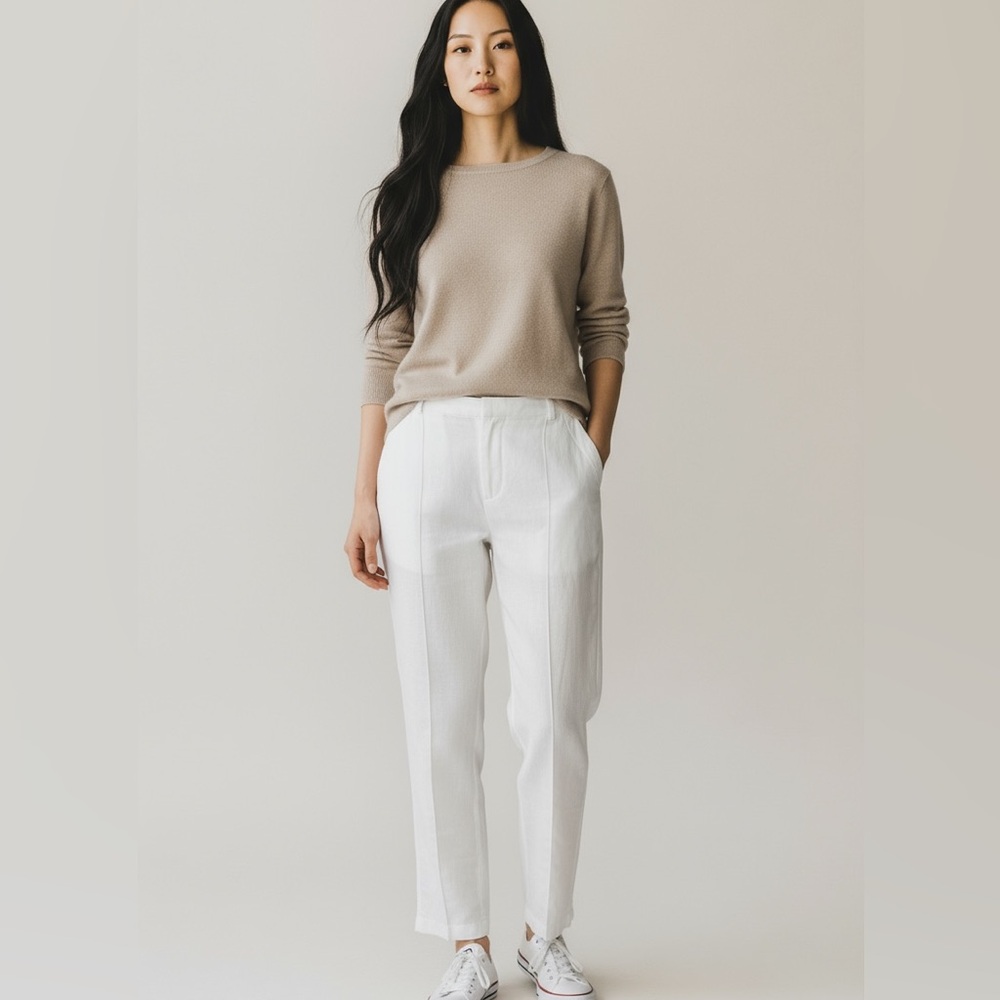 Nicole Miller 100% White Linen Pull-On Pants Women’s L Resort Summer - Picture 2 of 14